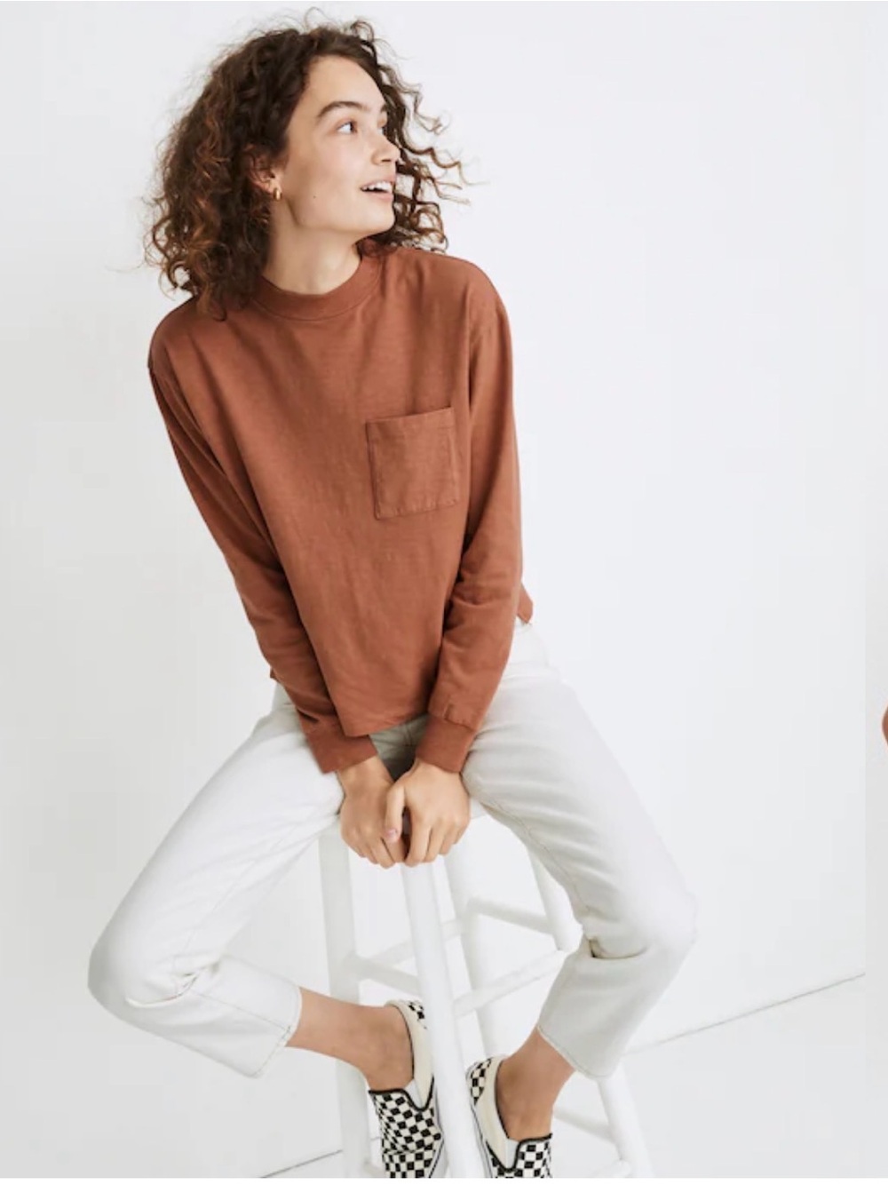 Madewell Garment Dyed Long Sleeve Pocket Tee in Warm Umber